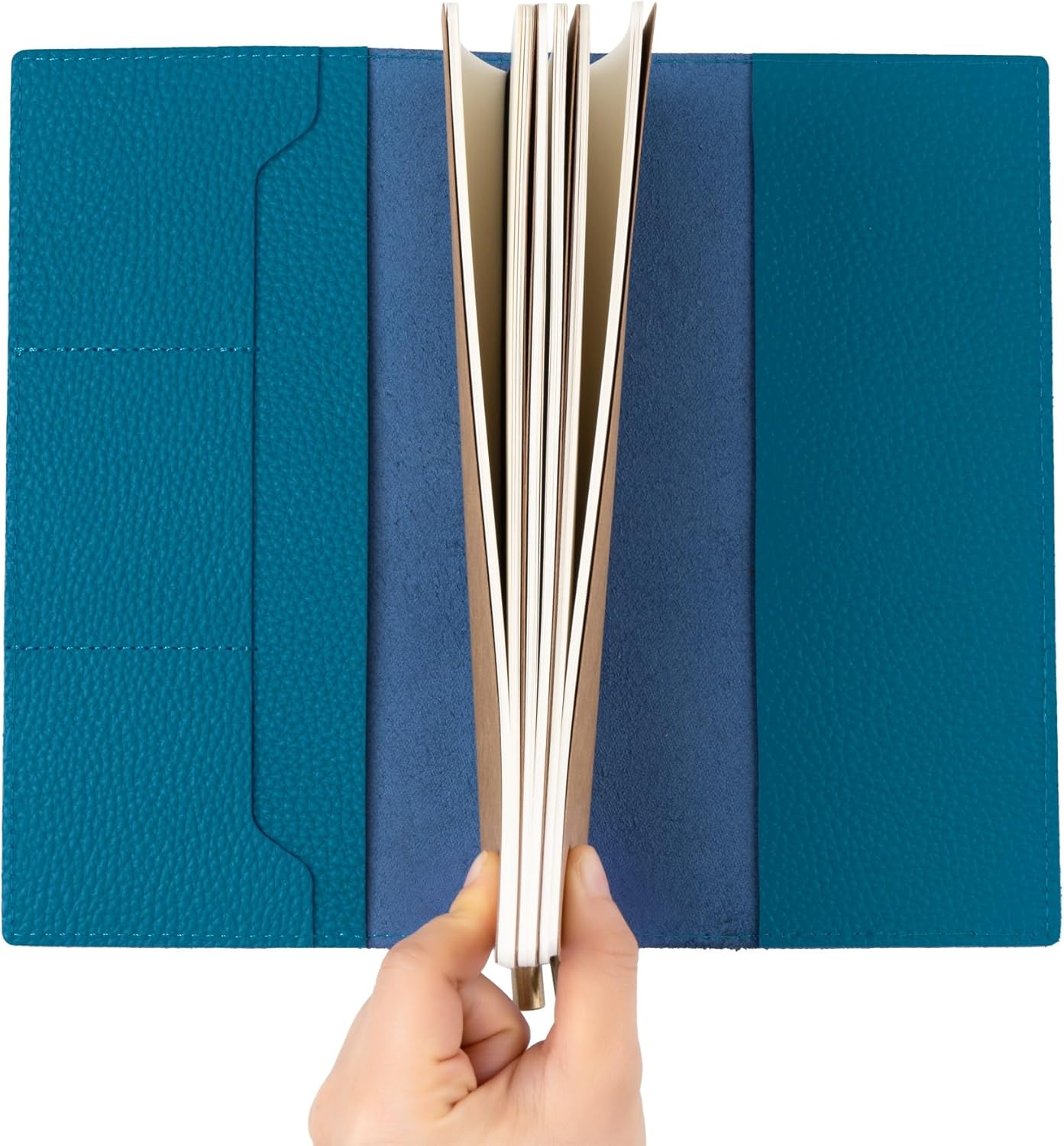 WANDERINGS Regular Size Travelers Notebook with Pockets - 4.5"x8.5" / 11.5cm x 22cm - Refillable Travelers Journal - Beautifully Handcrafted, Blue Leather Journal, includes 100 GSM Blank Inserts