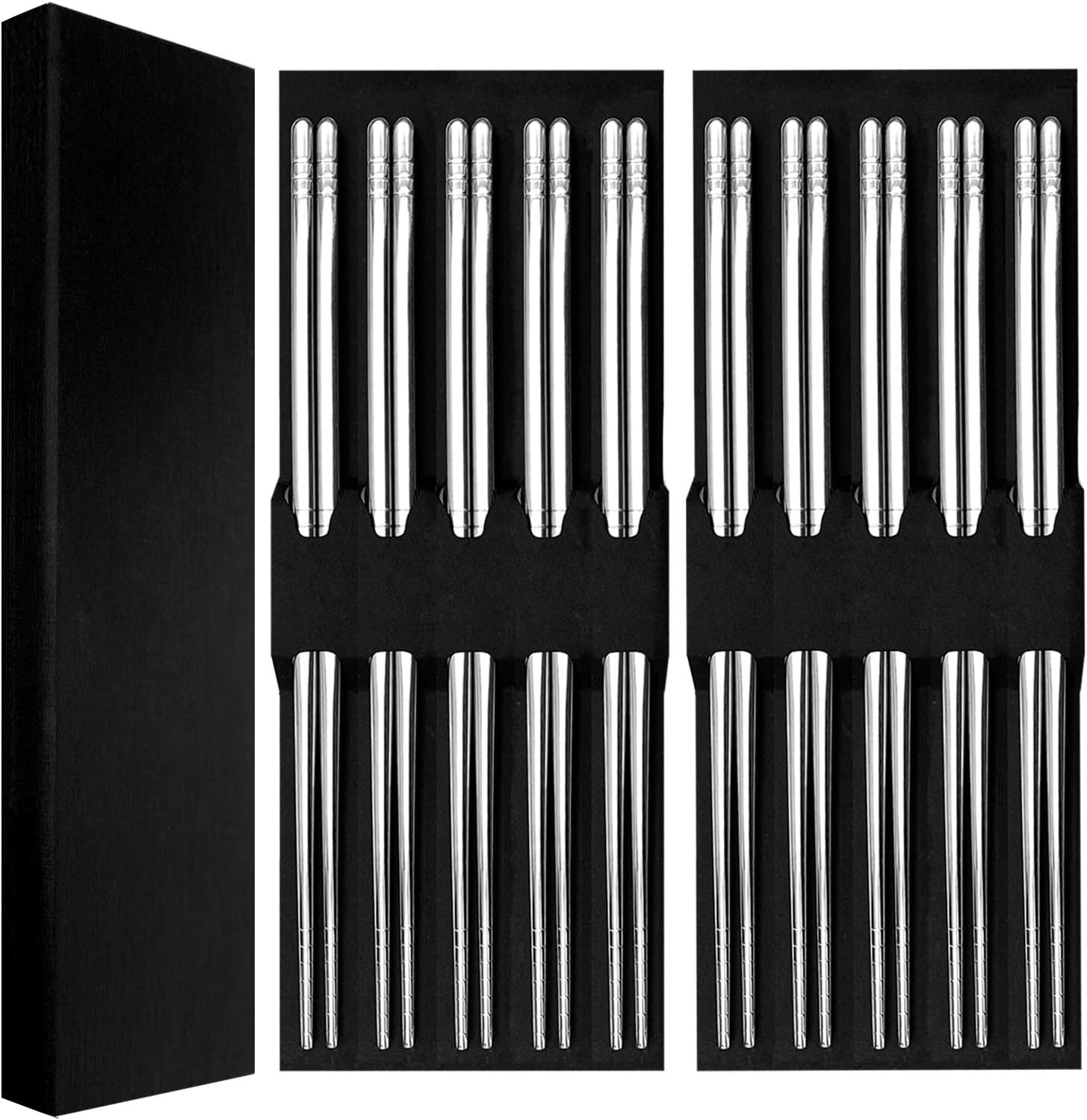 Chopsticks Reusable - 10 Pairs Chopstick Metal Chopsticks Stainless Steel Chop Sticks Set, Dishwasher Safe