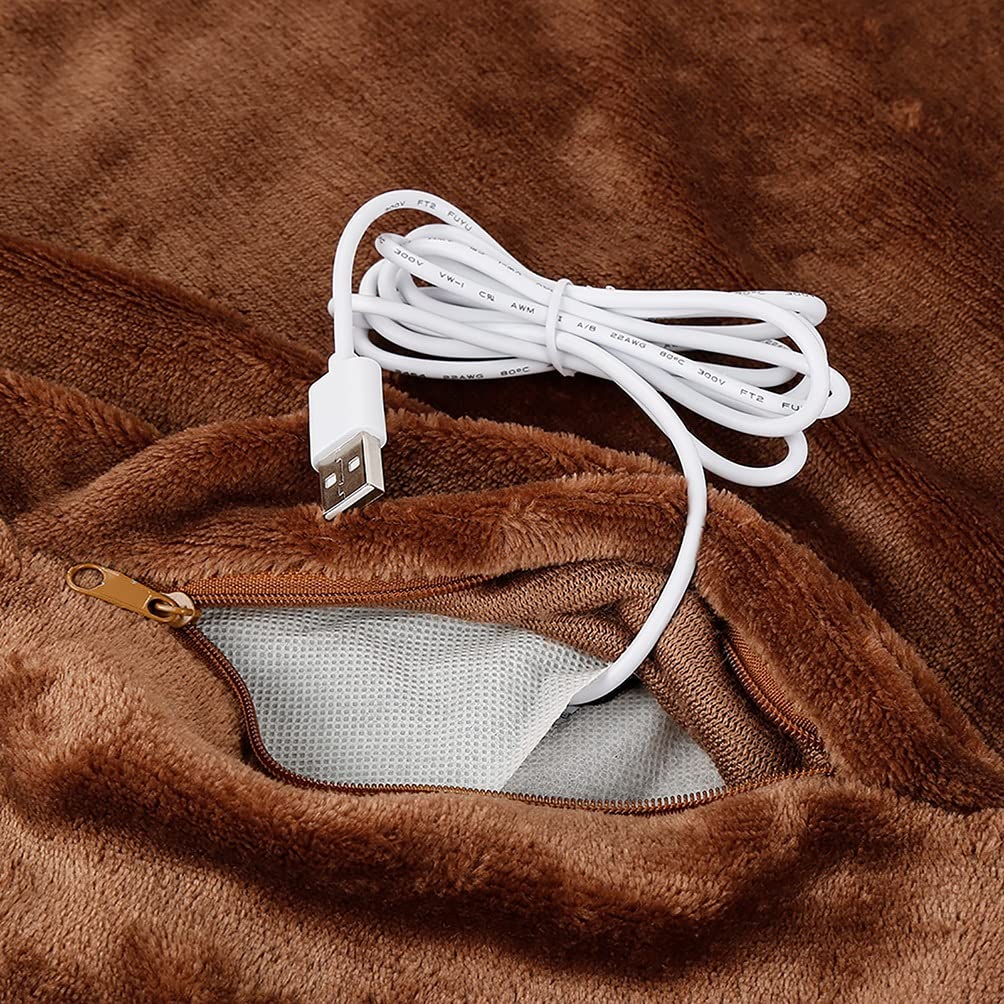 Elektryczny koc grzewczy USB, ciepły szal, koralowy polar, przenośny koc grzewczy do domu, biura, samochodu, brązowy, 45 x 80 cm