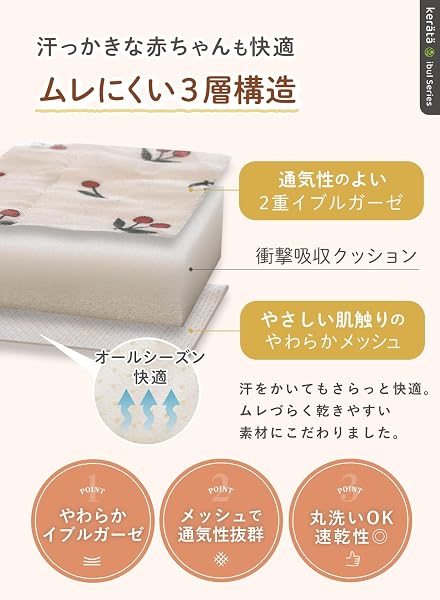 (ケラッタ) イブル 頭ごっつん防止 ヘルメット 赤ちゃん 2重ガーゼとメッシュで快適 転倒防止 ベビー ヘッドガード (チェリー) - 3