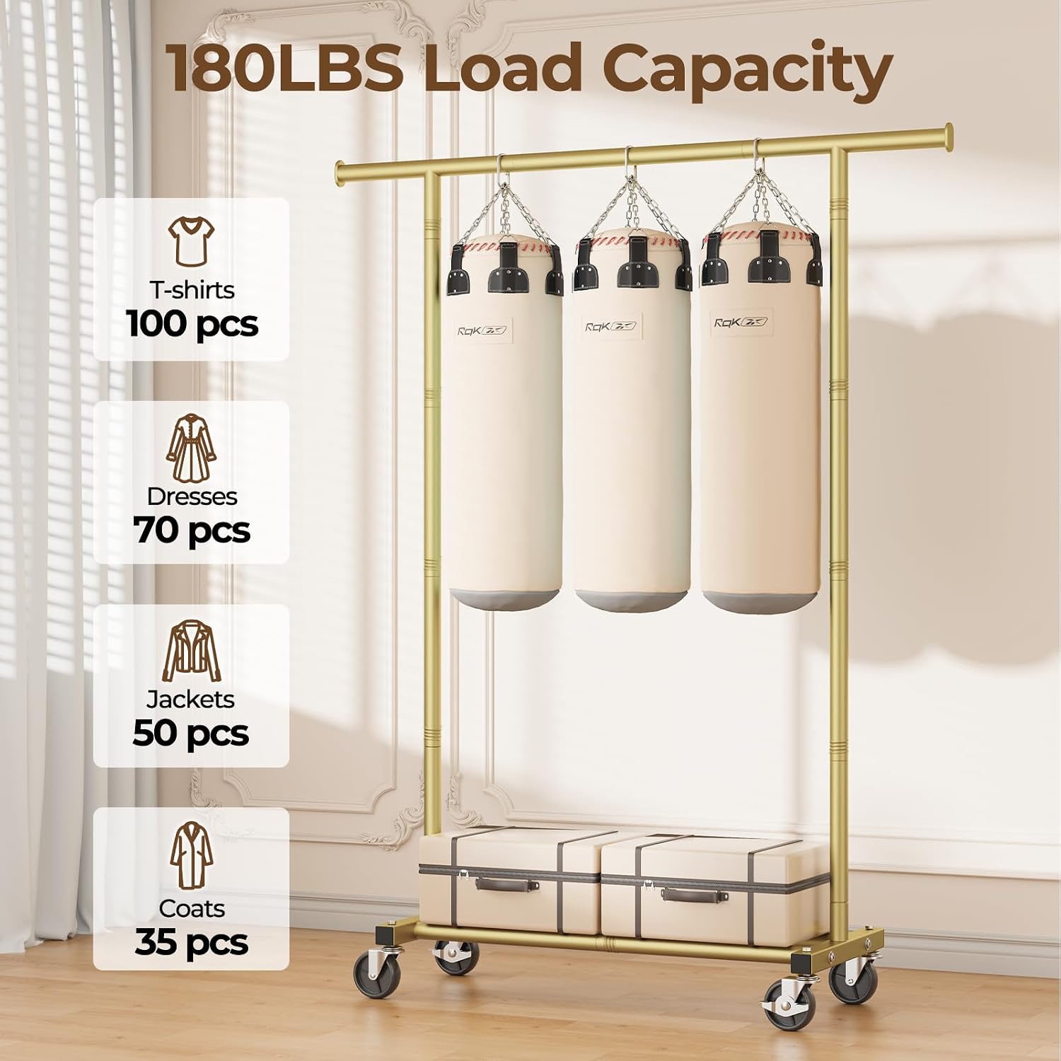 HYSEYY Clothes Rack, Clothing Rack for Hanging Clothes, Rolling Garment Rack Sturdy Coat Rack Portable Wardrobe Rack Metal Closet Rack for Bedroom Laundry Living Room, Gold thumbnail