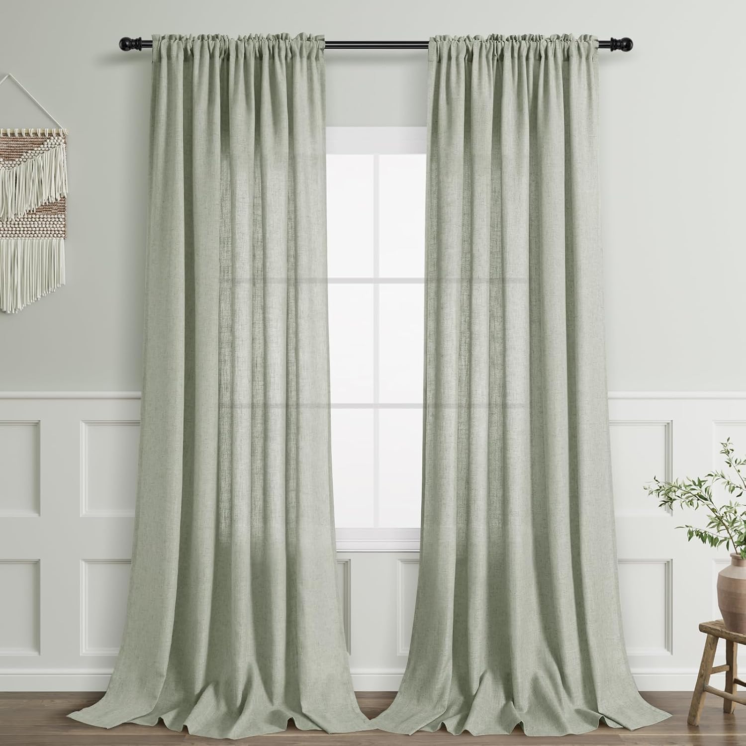 Extra Long Sage Green Curtains 102 Inches Long 2 Panles for