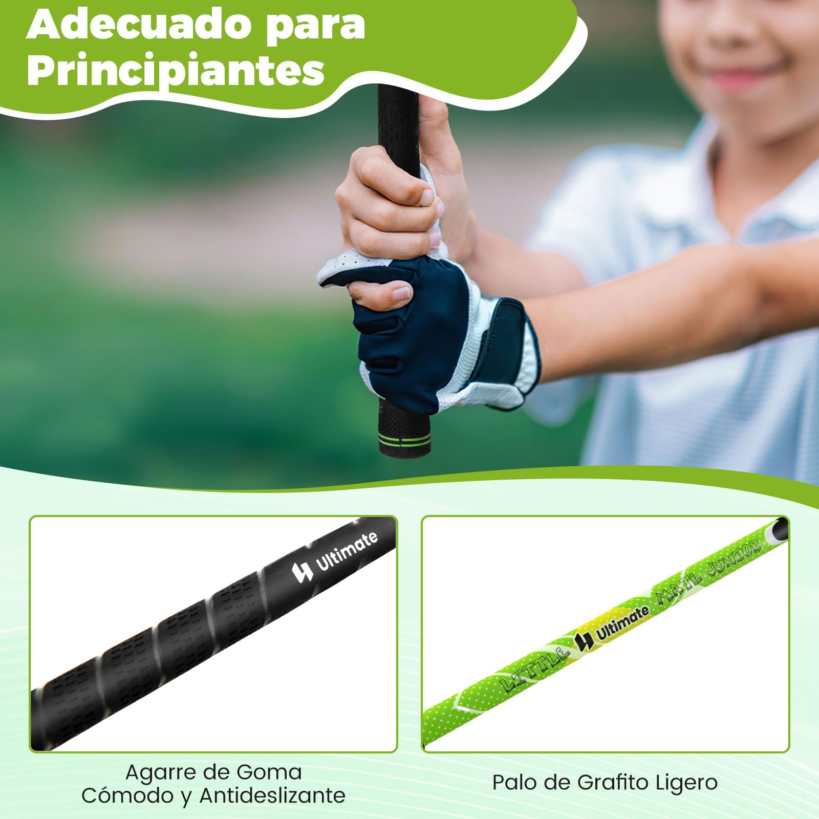 GYMAX Juego Completo De Palos De Golf para Niños Diestros De 8 A 10 Años, Incluye Fairway De Madera N.° 1 con Cubierta para La Cabeza, Hierros N.° 7 Y N.° S, Putter Y Bolso con Capucha