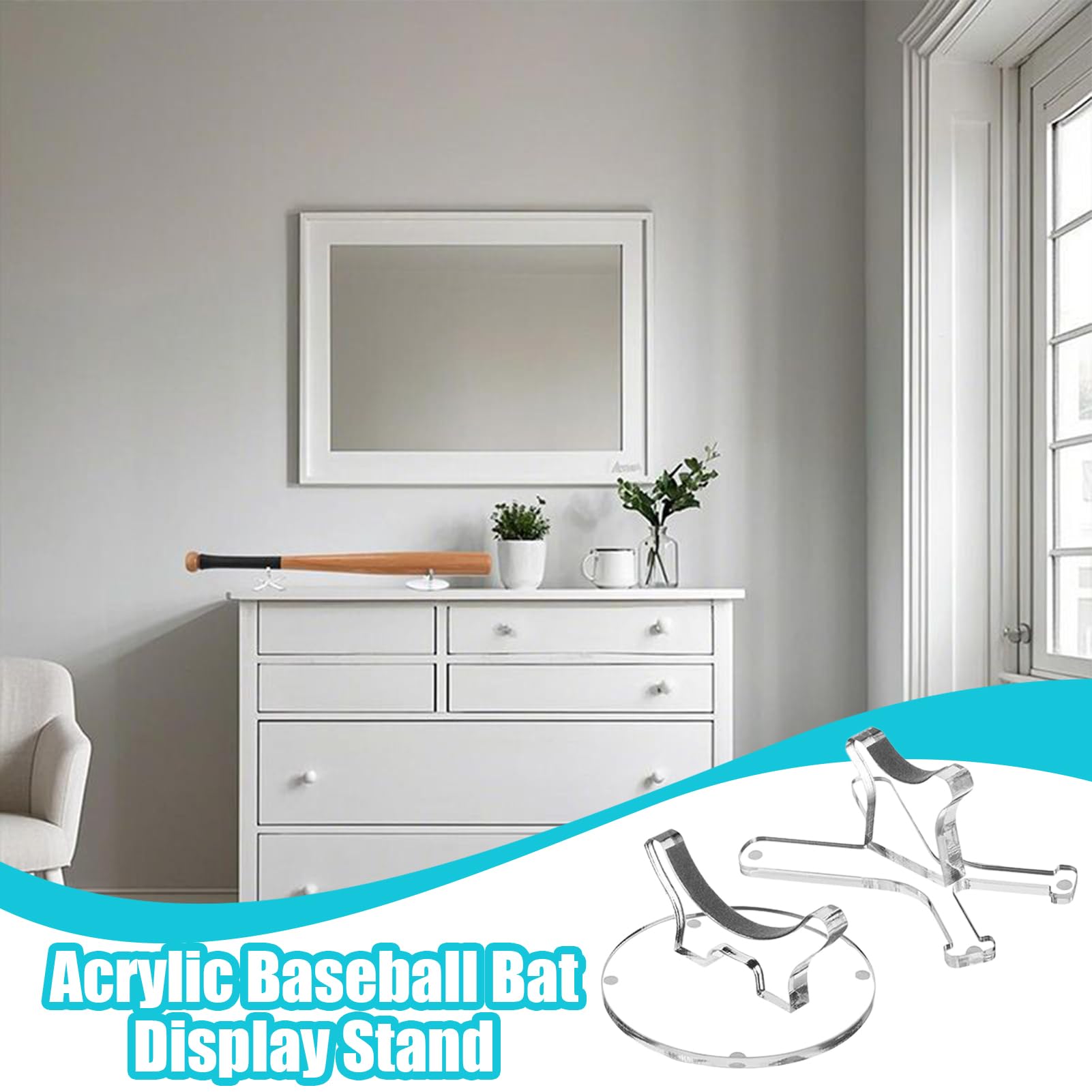 Softball Bat Rack, Baseball Stand, Acrylic Holder, Double Display Shelf Transparent Construction Ideal for Sports Table Decoration, 3.46x3.46x1.77 Inches