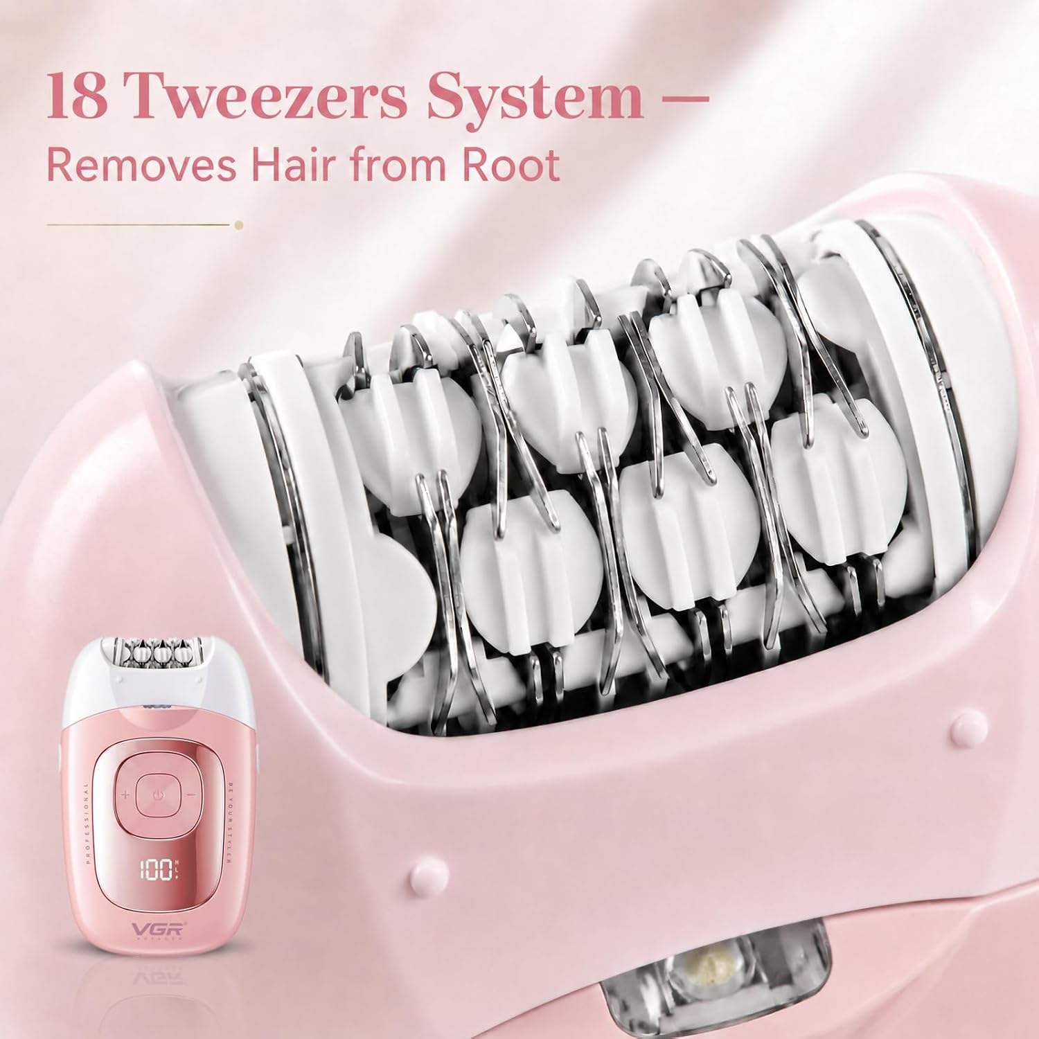 VGR 760 Epilator for Women, 18-Tweezer Hair Remover, Pink