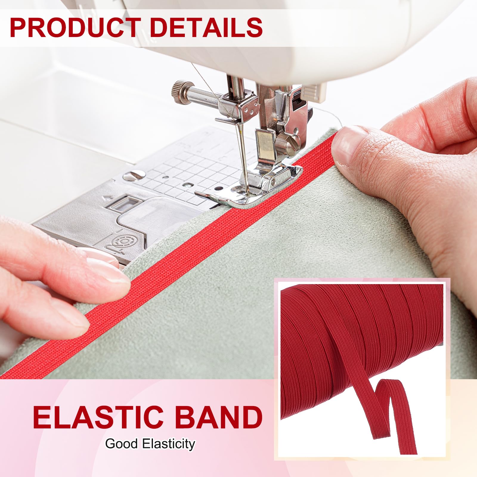 PATIKIL Elastic Bands 10mm x 45 Meters, Polyester Flat Elastic Cord Stretch Strap for Sewing Crafting DIY Wine Red - Image 4
