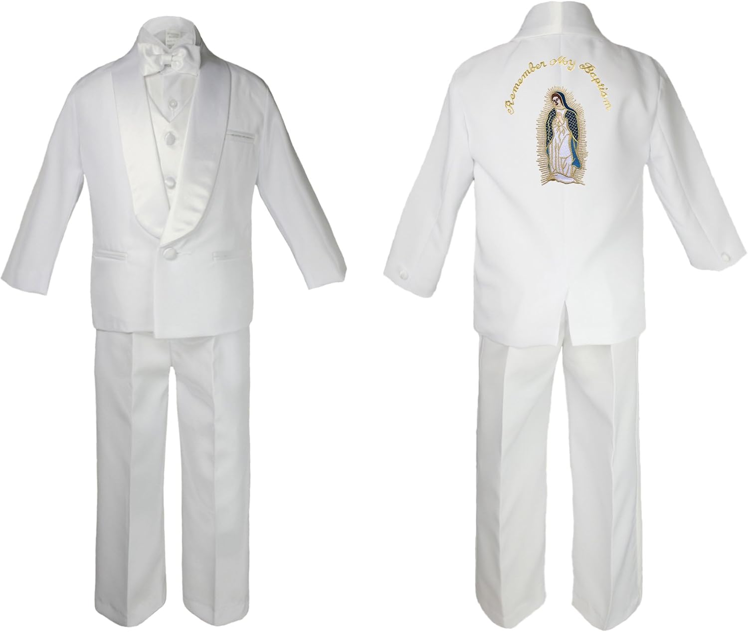 New Born Baby Boy Christening Baptism White Suit Maria Guadalupe On Back Sm-7