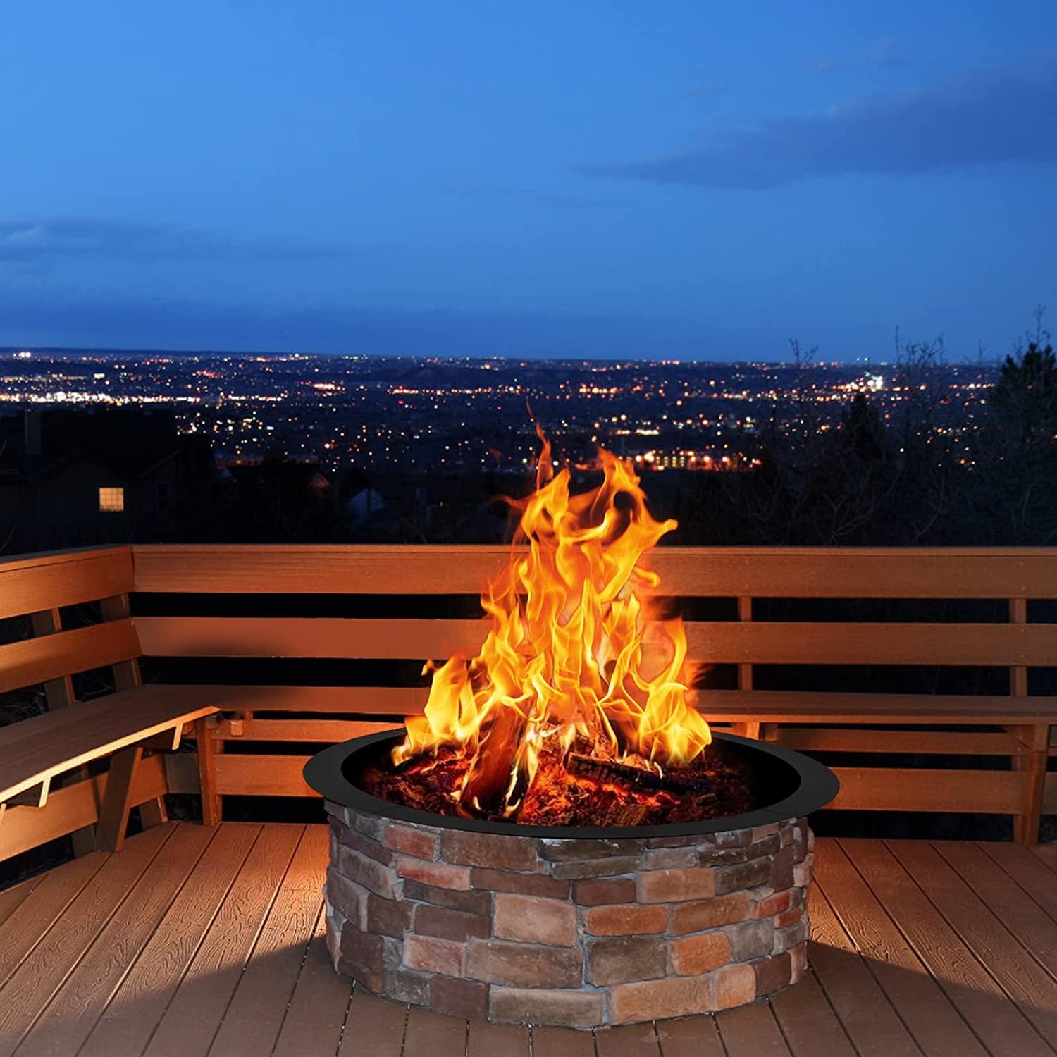 Fire Pit Ring 45-Inch Outer/39-Inch Inner Diameter Cooking Fire Ring Insert for Fire Pits DIY Campfire Liner Portable Wood Burning Ring (45x39x10 inch)