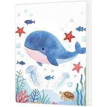 Baby Photo Album Holds 36 4x6 Photos, Watercolor Coastal Ocean Whale Small Photo Album Memory Keepsake Gift for Baby Shower Newborn Toddler Boys Girls