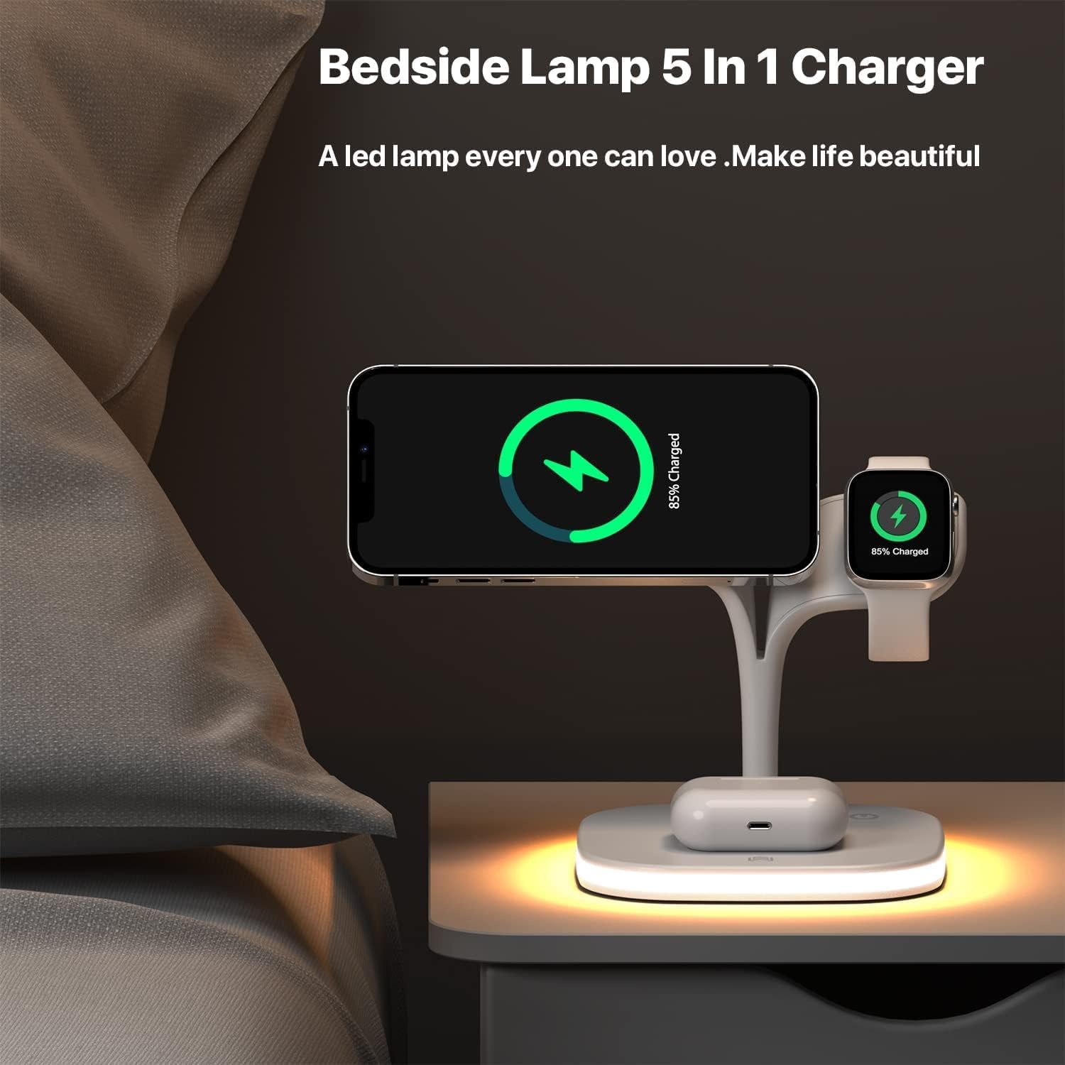 Magnetic Fast Wireless Charger for Mag-Safe, 5 in 1 15W Wireless Charging Dock Station Stand for iPhone 12 13 14 Pro max/pro/Mini, AirPods 2/3/ Pro,Apple iWatch 2/3/4/5/6(QC3.0 Adapter Include)