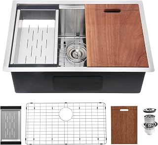 Davivy Undermount Topmount 22 inch Kitchen Sink Stainless Steel Workstation Sink 16 Gauge Handmade Sink Single Bowl (22 * 18 * 10, Undermount/Drop in, Stainless Steel 16 Gauge)