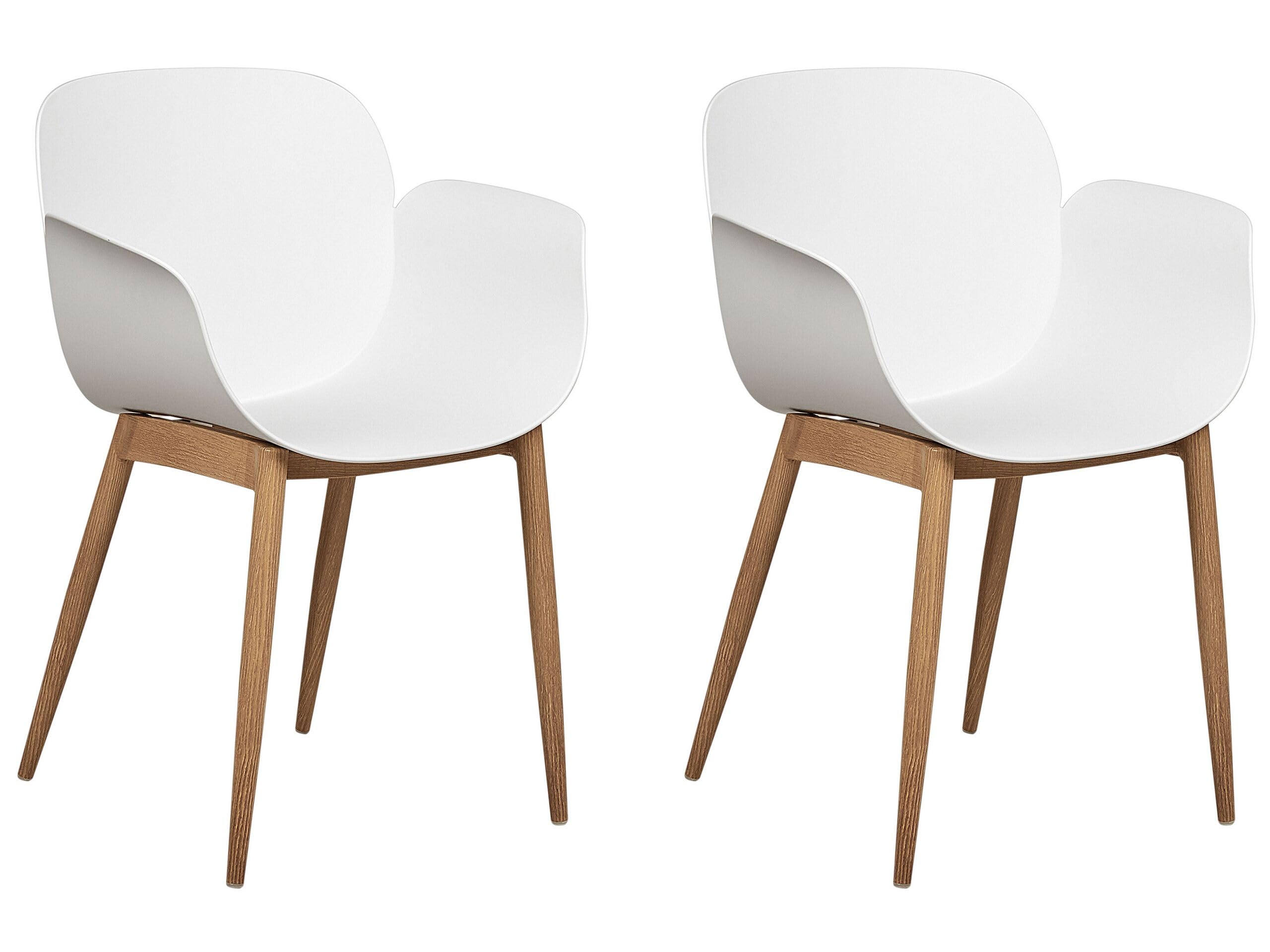 Beliani Set of 2 Modern Chairs Molded Plastic Seats Metal Legs for Dining Room Kitchen White Abilene