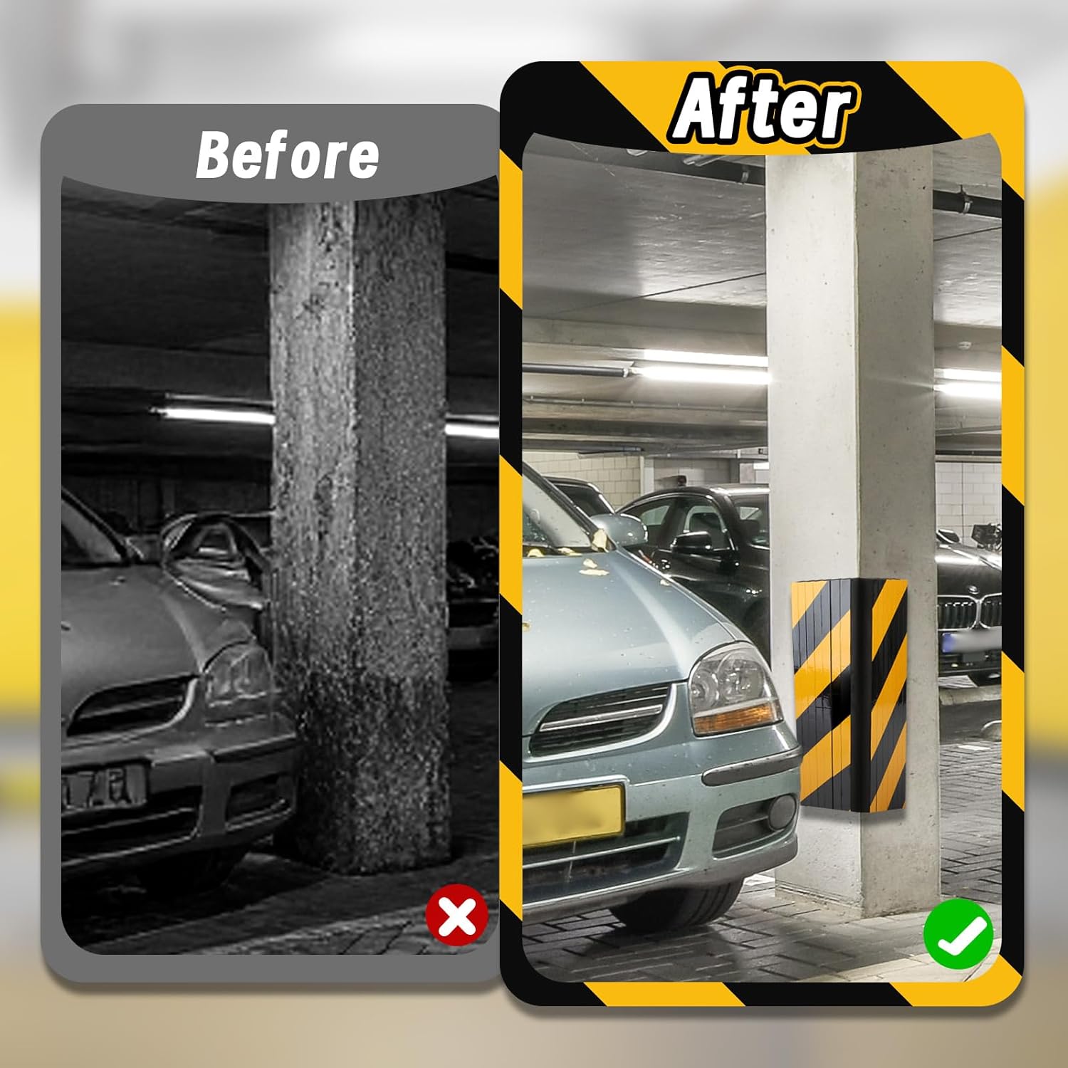 2Pcs Garage Wall Protector, Reflective Foam Garage Bumpers for Parking Car, Wall Column Corner Guard Garage Wall Bumper, Garage Pole Protector Padding for Parking Lot (Yellow)