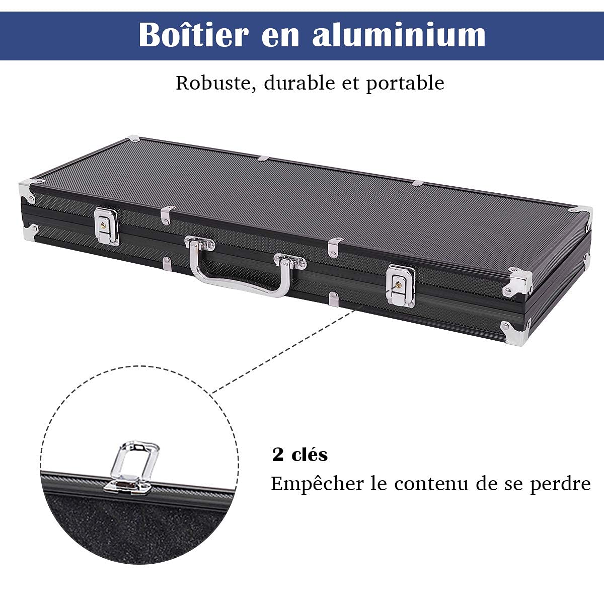 COSTWAY Mallette de Poker Coffret Professionnelle 500 Jetons 2 Jeux de Cartes, 5 Dés, 3 Boutons, 1 Tapis en Feutre Etui en Aluminium (Noir)