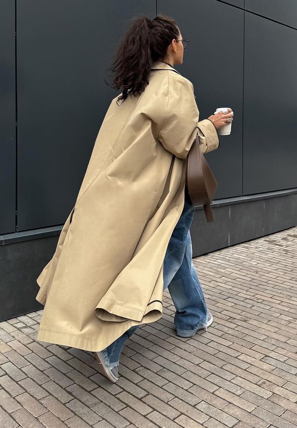 chouyatou Women's 2025 Fall Single Breasted Maxi Long Trench Coat Loose Cotton Business Casual Overcoat
