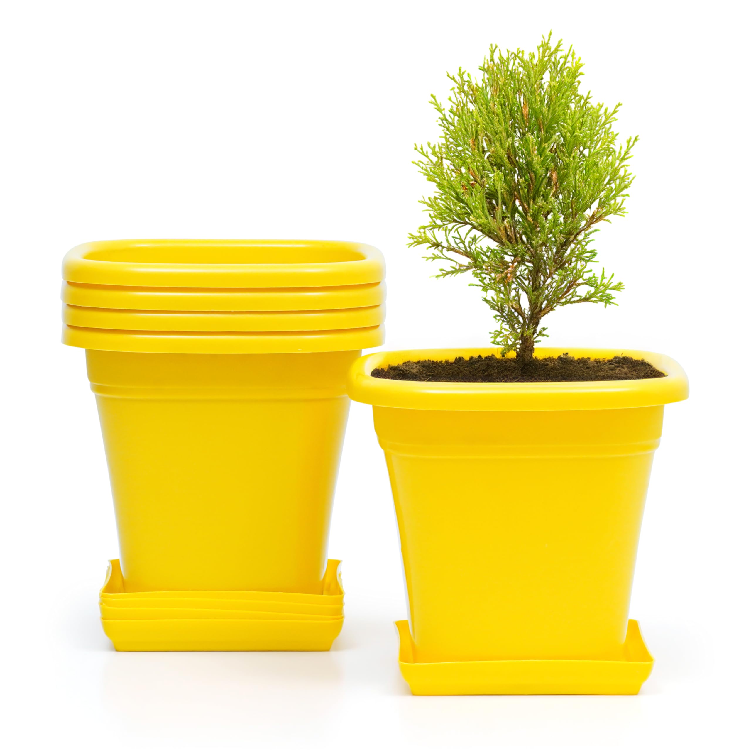 Livzing 9* inch Plastic Square Flower Pots with Bottom Tray Set Gamla Gardening Plants Pot for Home Decor Planters for Indoor&Outdoor Plant Container Set Balcony-Terrace (Pack of 5, Yellow) (B0D6KHZBGJ) Amazon Price History, Amazon Price Tracker
