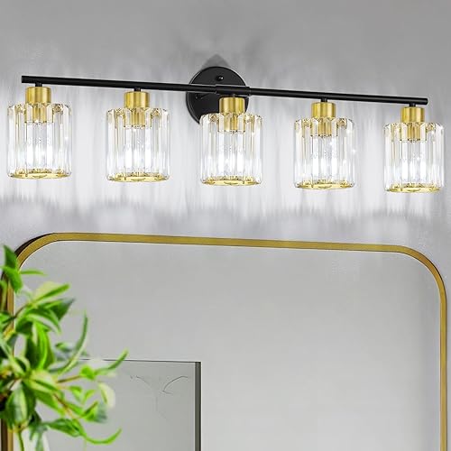 Miniatura 13 de Accesorios de iluminación de baño de cristal, accesorios de iluminación de baño sobre espejo, modernas luces de tocador negras de 3 luces para Negro