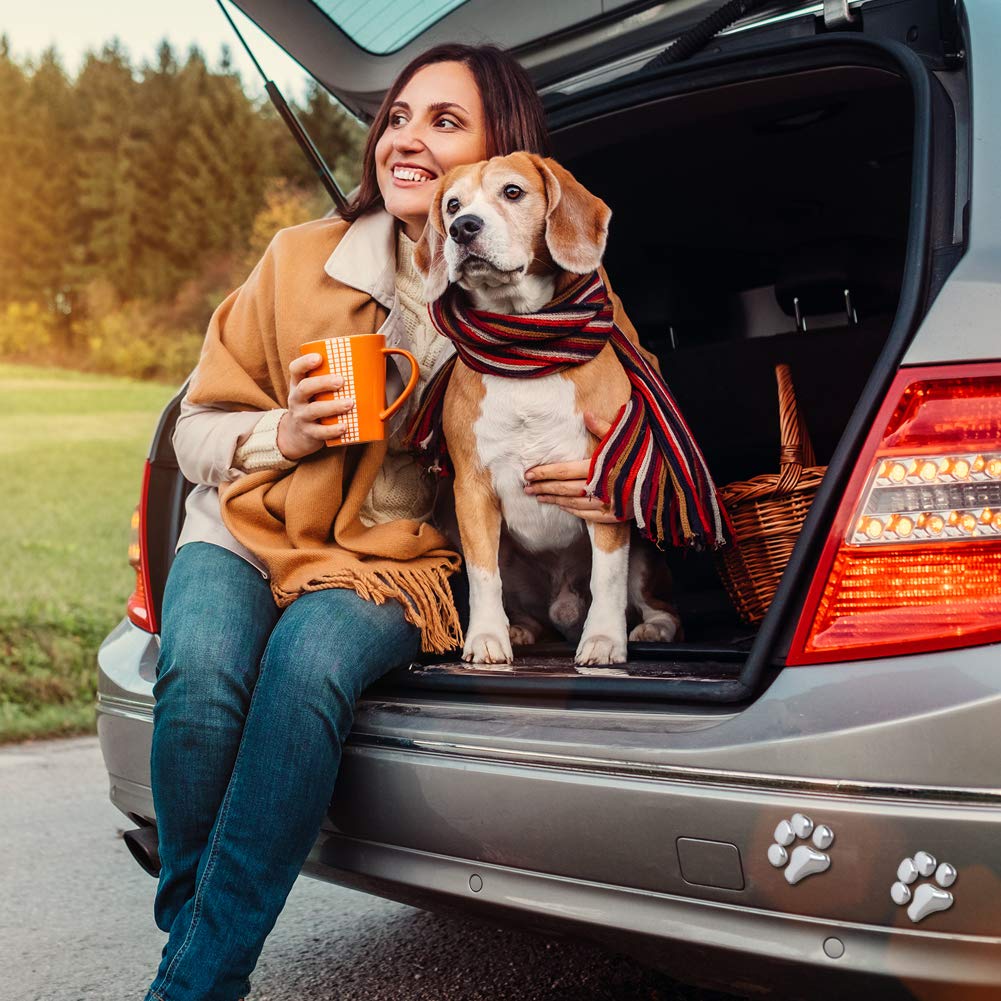 Aofocy Autocollant Voiture Empreinte Patte De Chien - Argent - 1 Paire - Déco Extérieure Résistante Aux Intempéries