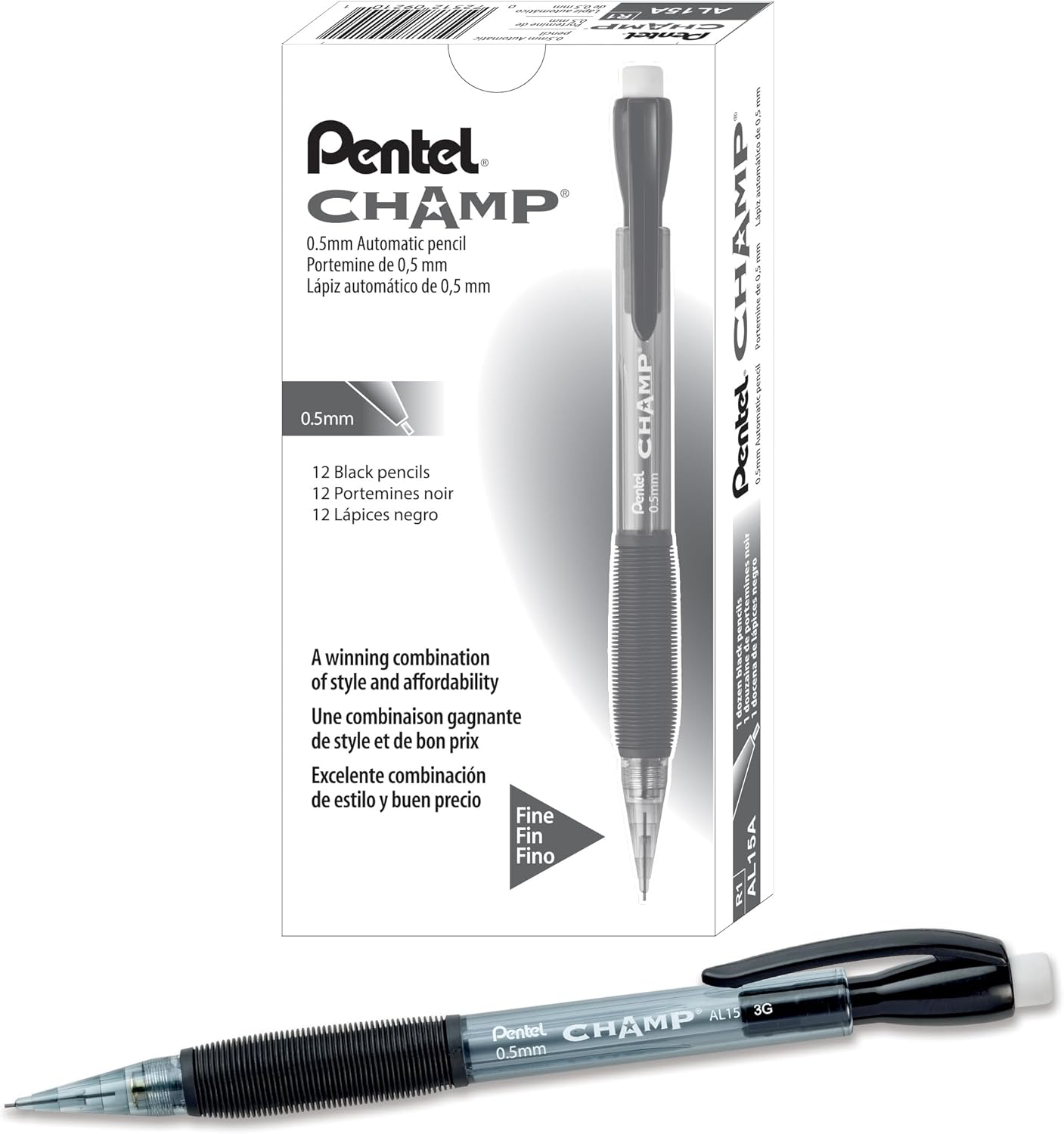 Pentel Champスターターセット自動鉛筆with Lead、1パック 0.7mm, Tinted Black Barrel,