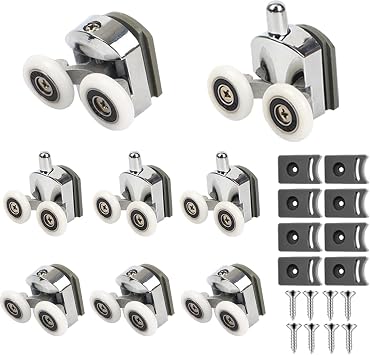 8Pcs 23mm Curved Shower Door Rollers, Replacement Wheels for 4-6mm Glass