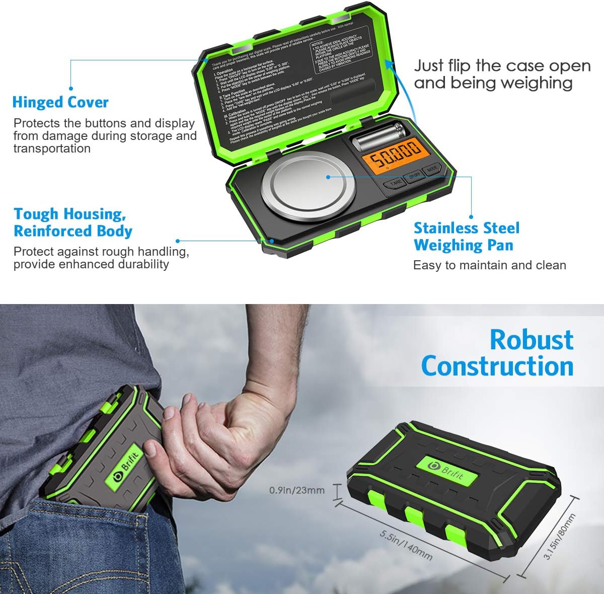 (Upgraded) Professional Digital Milligram Scale, 50g Max High Precision Pocket Sized Jewelry Scale, Electronic Smart Scale with 50g Calibration Weight (Battery/Tweezers Included)