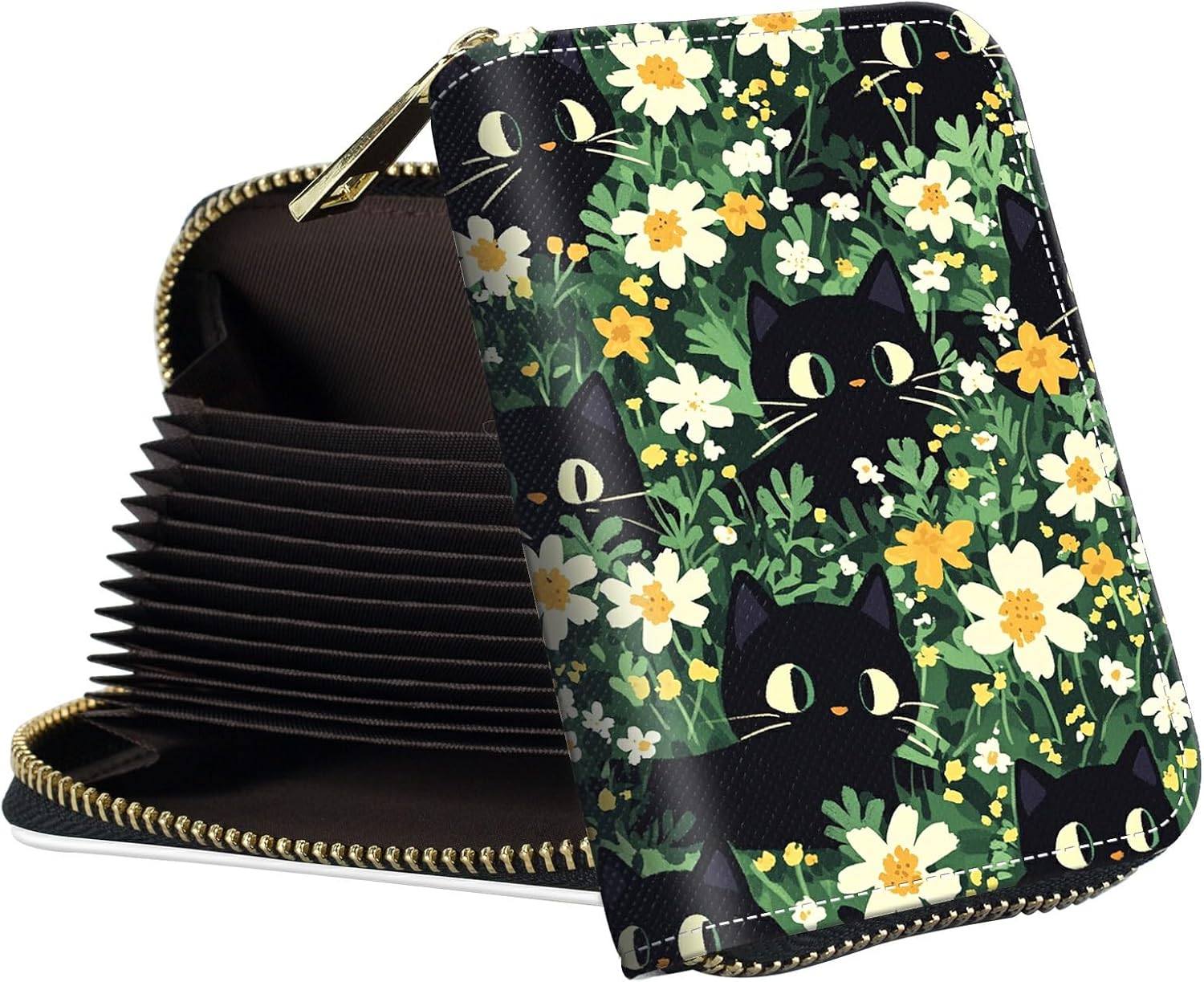 Zipper Wallet for Women, RFID Blocking Small Credit Card Holder with Accordion Design, Compact PU Leather Zipper Purse with Gift Box, Purple Butterfly Pattern