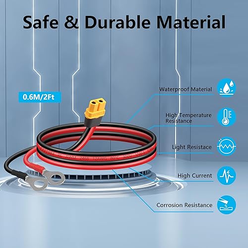 Miniatura 5 de SinLoon XT60 - Cable de terminal de anillo tórico 12AWG 23.6 pulgadas XT60H hembra a junta tórica, cable conector para aviones RC, juguete, autos,
