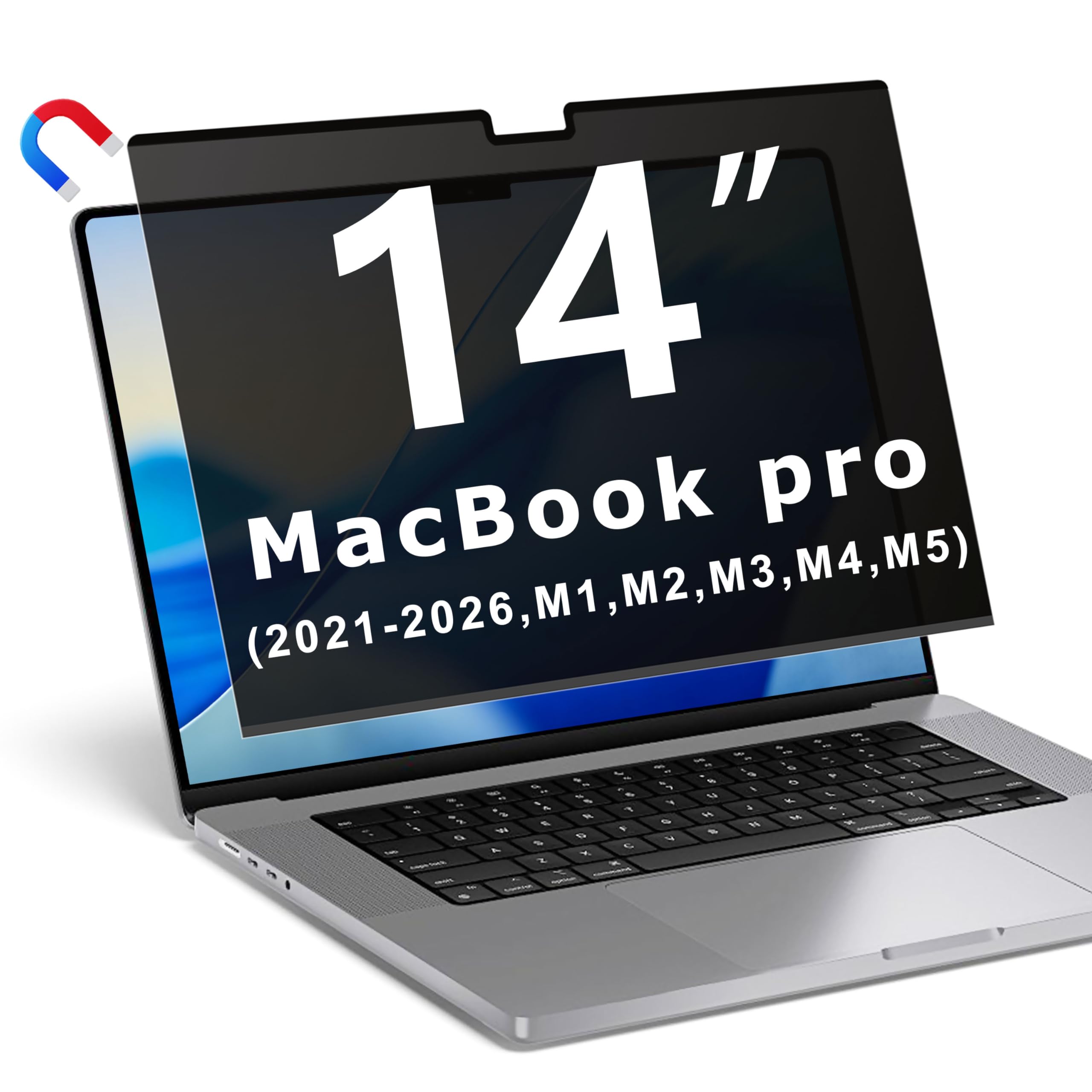 Schermo privacy magnetico per MacBook Pro 14 pollici (2021-2025, M1, M2, M3, M4, M5, Pro, Max), filtro privacy rimovibile per laptop e protezione anti abbagliamento della luce blu