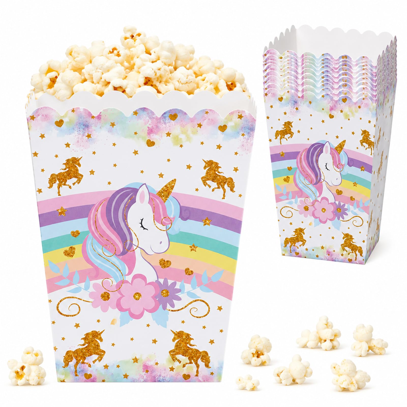 10Pcs Unicorn Popcorn Boxes, Mini Unicorn Popcorn Bags, Colourful Cute Snack Boxes for Christmas Birthday Party Favor Movie Night