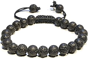 Lava Stone Crystal Bracelet with Adjustable Macrame String