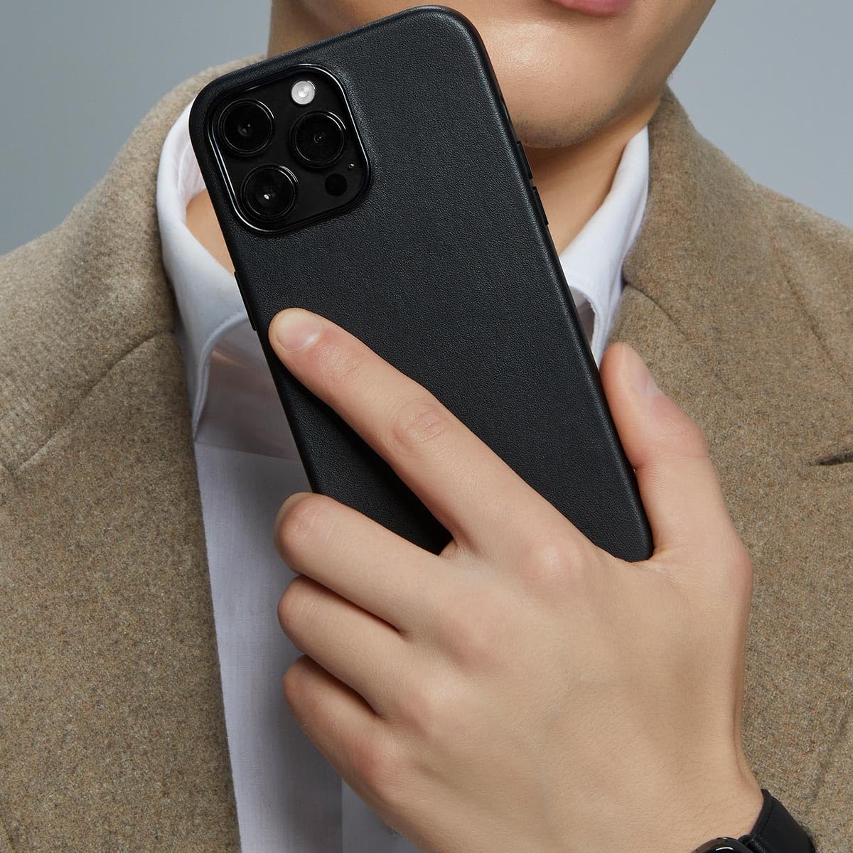 Custodia in vera pelle progettata per iPhone 13 Pro Max, realizzata a mano, compatibile con magneti integrati per ricarica MagSafe-Mezzanotte