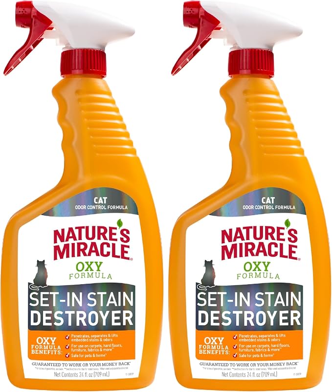 Removedor de Manchas e Odores para Gatos com Fórmula OXY Nature's Miracle, 2 frascos de 710 mL