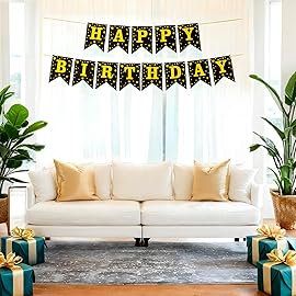 Happy Birthday Banner for Birthday Party Decorations (Star Black)