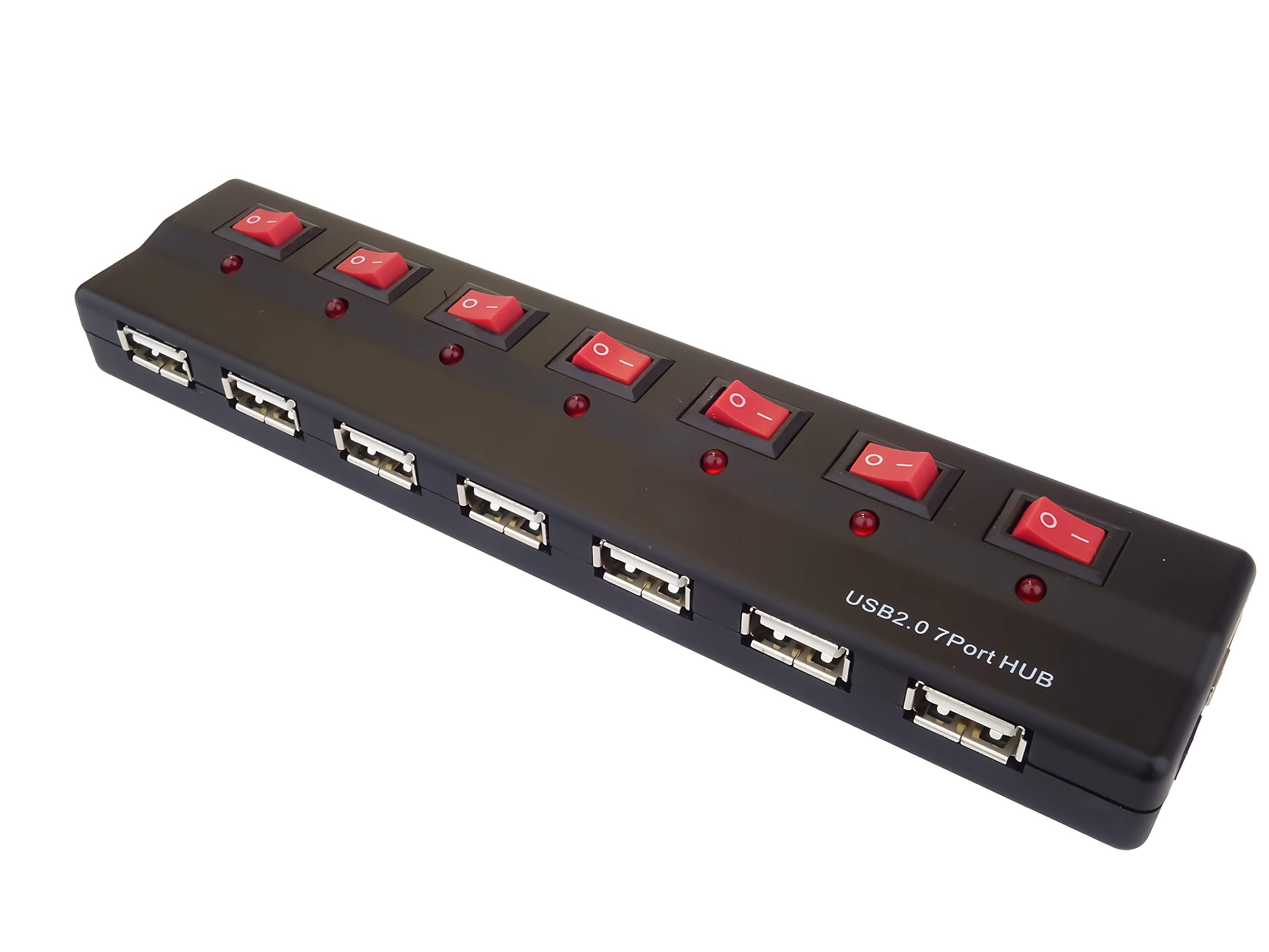 PremiumCord - Hub USB a 7 Porte, con Alimentatore di Rete e Interruttore di Rete, USB 2.0 ad Alta velocità, Fino a 480 Mbps