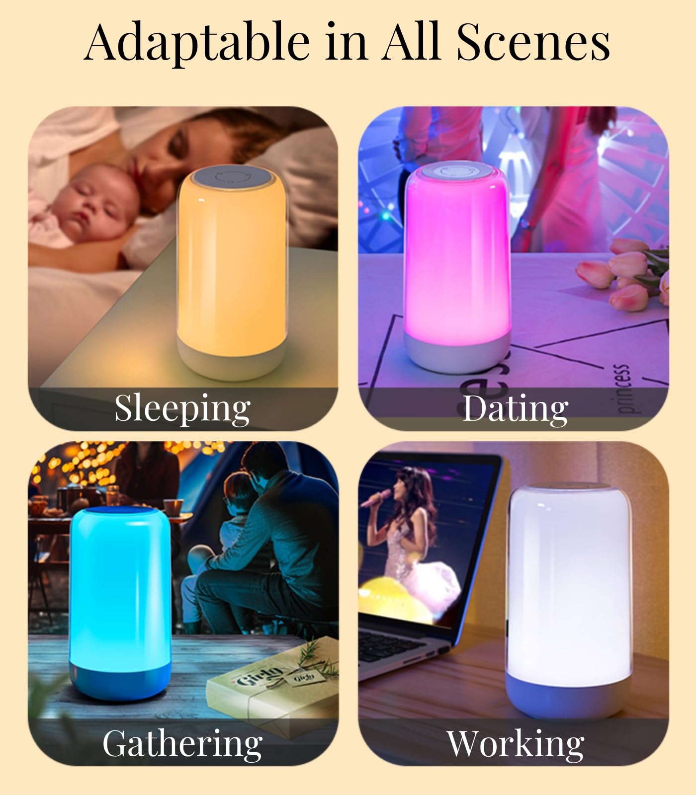 RGB-Nachtlicht mit 7 Farbverlauf, tragbar, wiederaufladbar, mit Farbübergang und stufenlosem Dimmen, BPA-freies Baby-Nachtlicht, ideal zum Stillen, Babyzimmer und Reisen