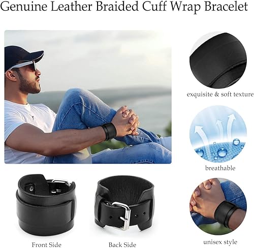 Miniatura 3 de Jovivi Cutom - Pulsera de cuero Punk personalizada para hombres y mujeres, color negro y marrón ancho, de cuero genuino, correa para cintura,