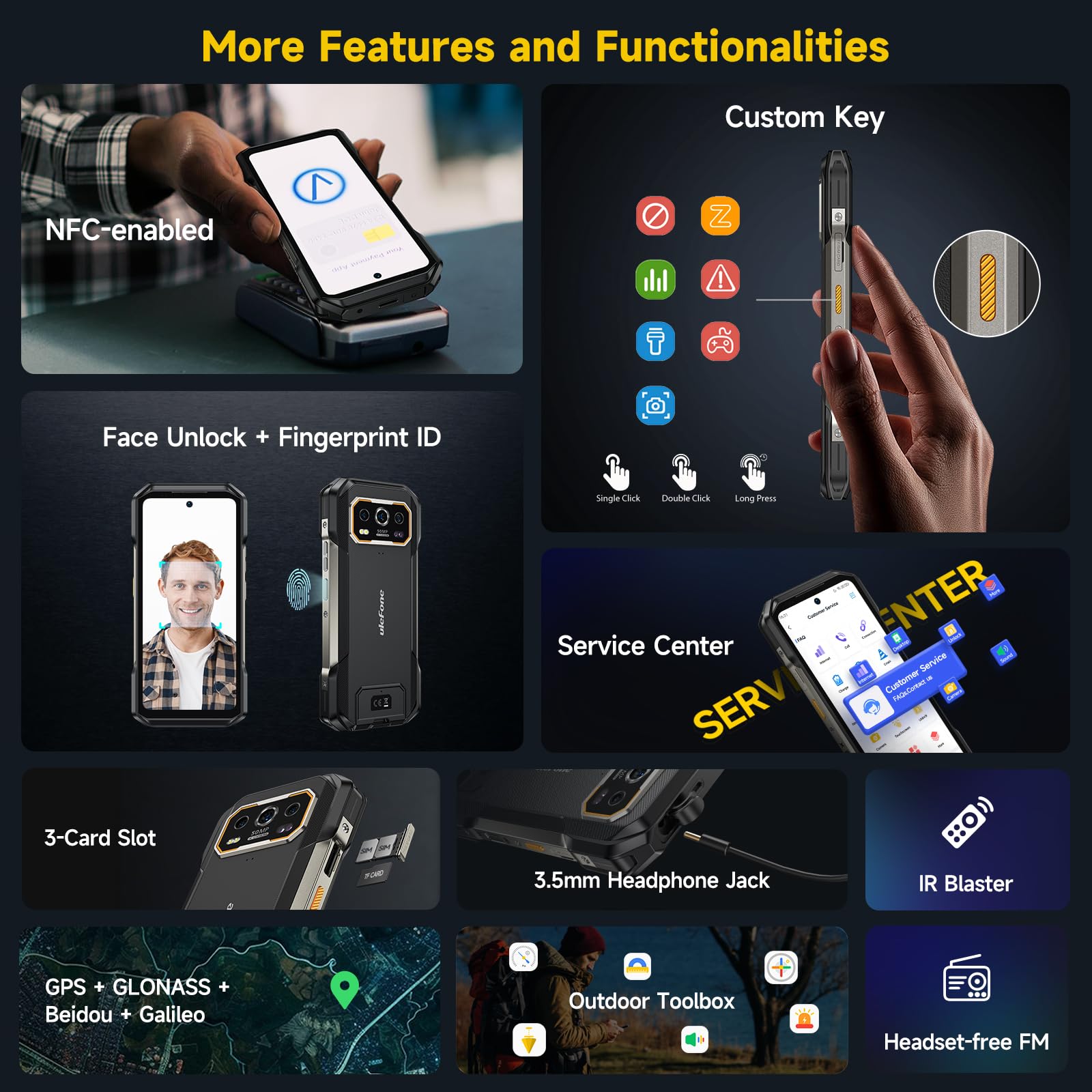 Ulefone Armor 27 Pro 5G Smartphone resistente Android 15 2026, 12GB+256GB 10600mAh/33W Dimensity 6300 50MP+64MP visión nocturna 6.78 pulgadas FHD+ 120Hz IP68/69K impermeable Dual SIM Smartphone Fingerprint ID NFC 8