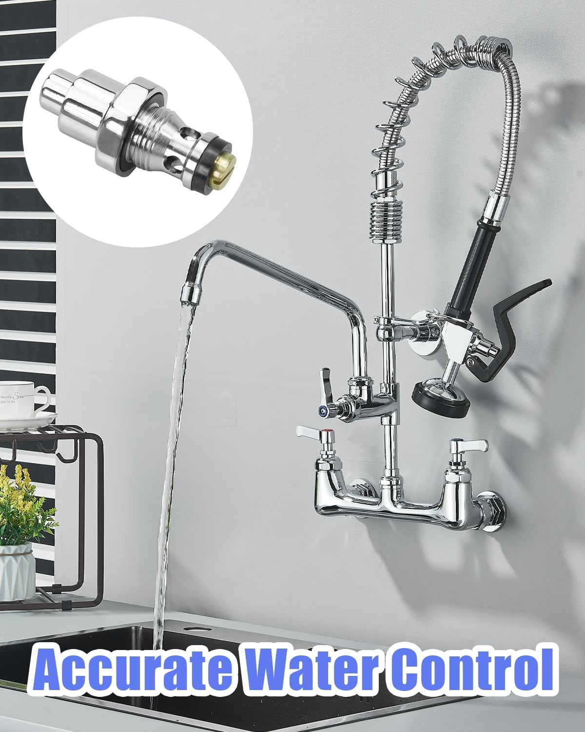 21-302L Low Lead Button Valve Assembly Compatible with Krowne Faucet Parts, Applies to All Pre-Rinse Spray Heads, Knee Valves, And Foot Valves 2.6" Length, Thread Diameter 0.8"