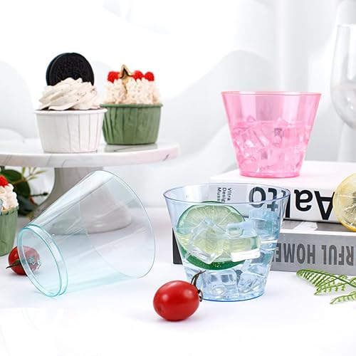 Vista 54 de WDF Paquete de 60 vasos de plástico transparente de 9 onzas desechables para fiestas, reuniones de vacaciones, bodas Transparente (60 unidades)