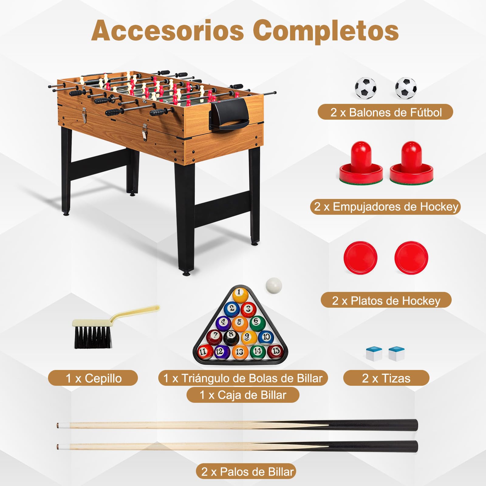 GOPLUS Mesa de Juego 3 en 1 123 cm Billar Futbolín Hockey Accesorios