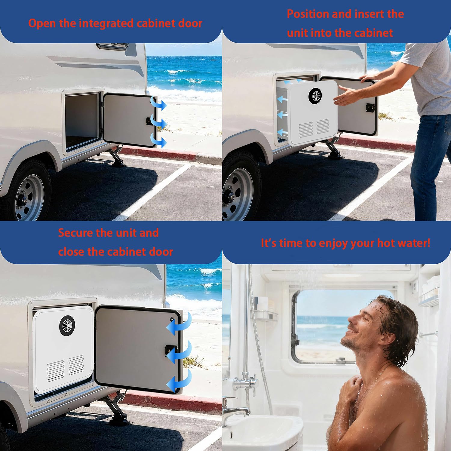 Calentador de Agua para VehíCulos Recreativos,55 000 Btu,Control Termostático,Acero Inoxidable 12 V CC,Calentador de Agua Portatil para Autocaravanas Black