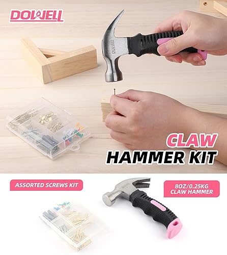 Miniatura 4 de DOWELL Kit de herramientas rosa para niños, 167 piezas, perfecto para bricolaje, mantenimiento del hogar, kit de herramientas para mujer para casa,