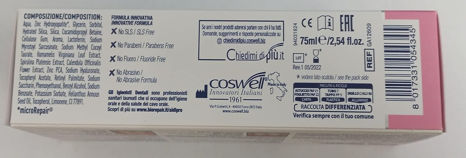 Biorepair Parodontgel® Daily Toothpaste - 2.54 Fluid Ounces (75ml) Tubes (Pack of 3) [ Italian Import ]