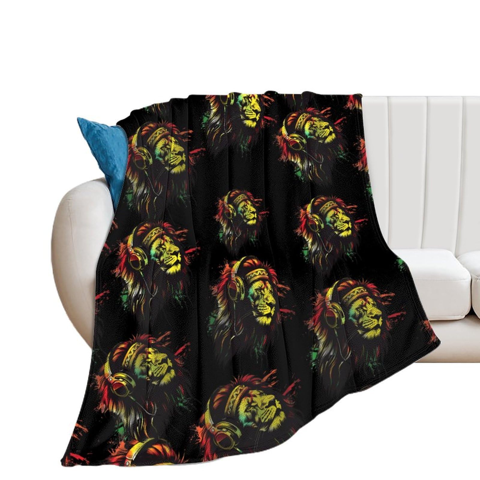 Rasta Reggae Music Jamaican Lion Throw Blanket Lightweight Summer Blankets for Bed Sofa Camping Travel