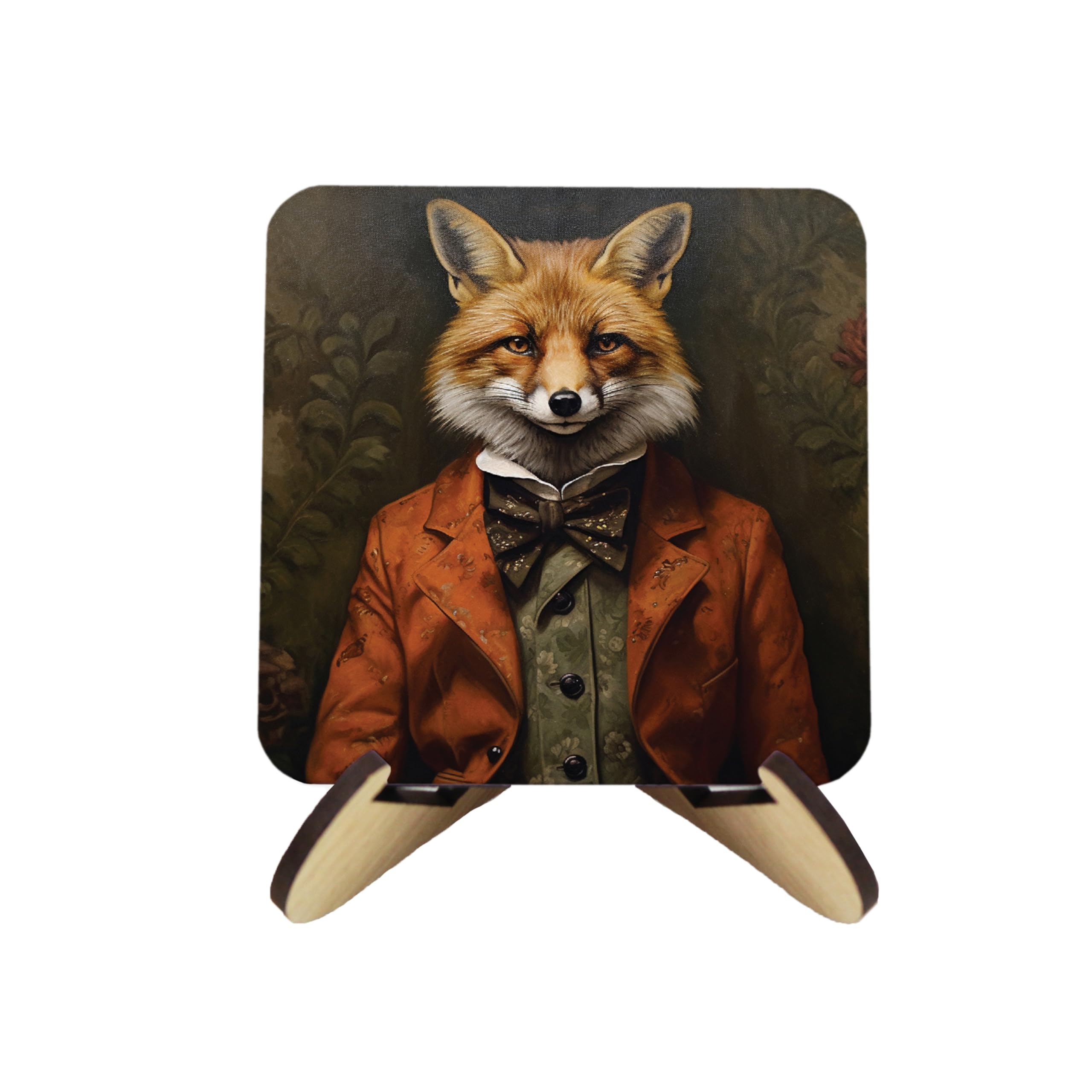 Edwardian Animals Cork Coaster Set - Novelty Vintage Gifts for Animal Lovers - Set of Four (4) Square Drinks Coasters & Wood-Effect Stand