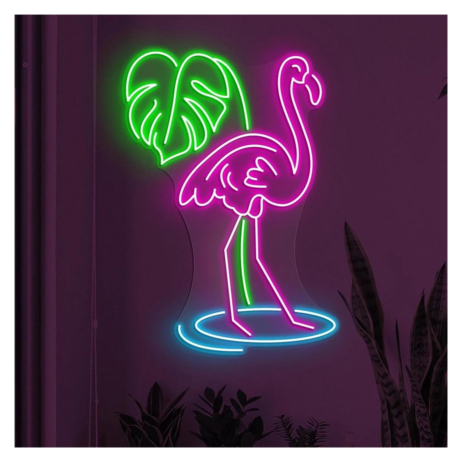 Shouxi A Sign Lamp Flamingo With Leaf Neon Sign Birds Shop Wall Decor Beach Decoration(,55Cm)