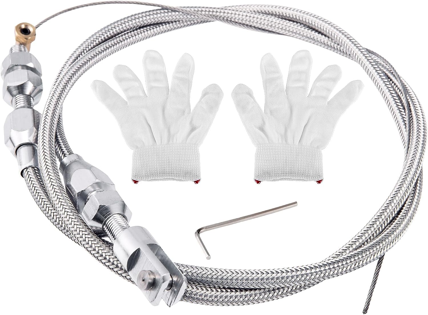 Spurtar 24" Universal Throttle Cable Stainless Steel Braided Covering Locking Kit with Aluminum Fitting & Ferrule, Accelerator Adjustable Throttle Cable Automotive Replacement Part