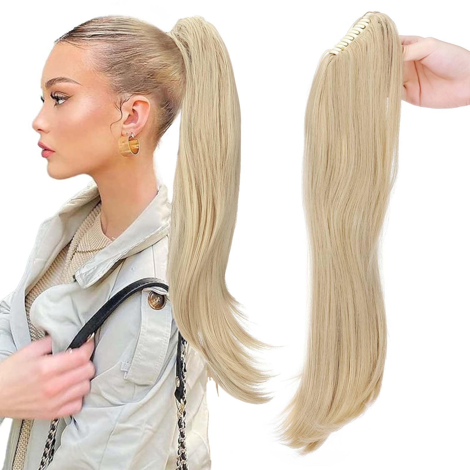 Extension Cheveux Queue De Cheval Synthétique 70 Cm - Blond Clair Doré, Attache Crabe