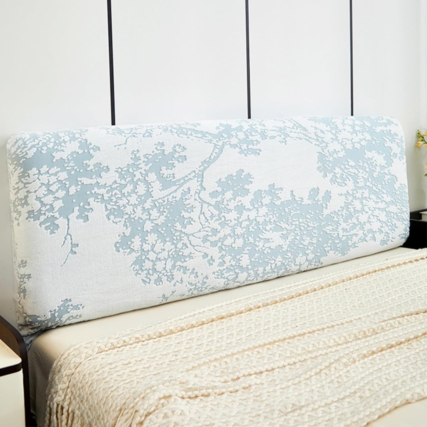 Flannel Headboard Covers, Queen King Size Bed Headboard Slipcover Stretch Bed Head Cover Anti Slip Headboard Dustproof Protector Cover (Tree - Sky Blue,47 in / 120 cm)