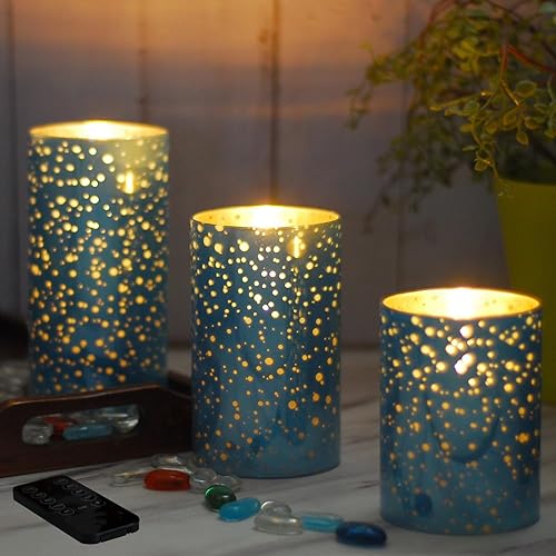 Miniatura 9 de Velas sin llama de vidrio azul con control remoto y temporizador, velas sin llama LED, velas de vidrio sin llama con pilas